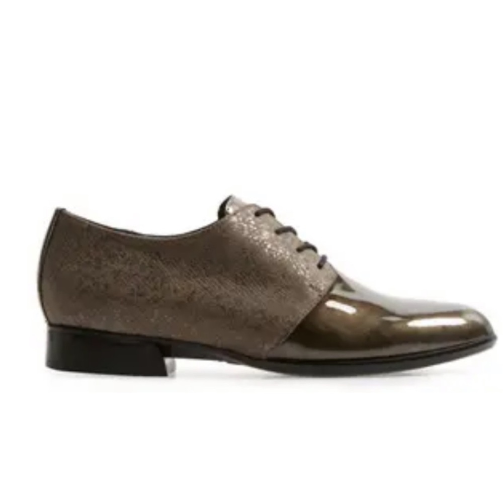 Munro Olive Green Metallic Leather Oxford Flats